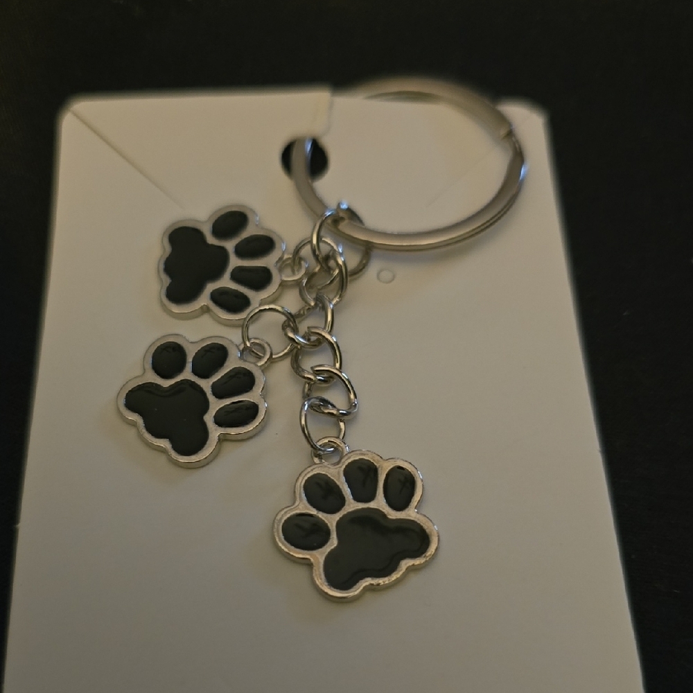 Silver and Black Paw Print Key Holder